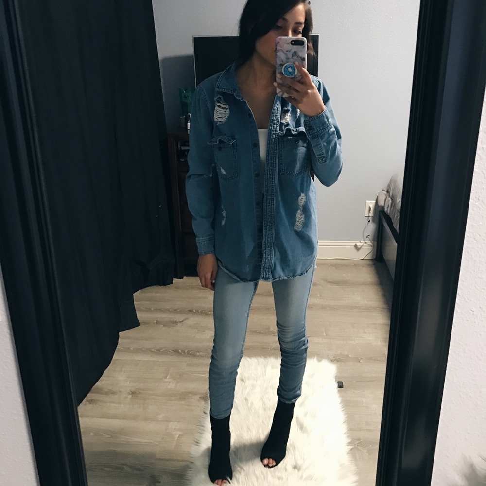 Denim destroyed top